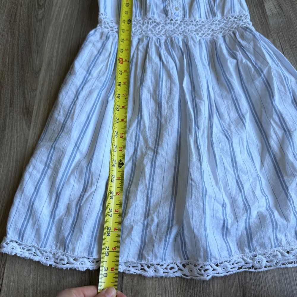Y2K Abercrombie & Fitch Blue White Striped Embroidered Lace Mini Sun Dress Small - Picture 6 of 7